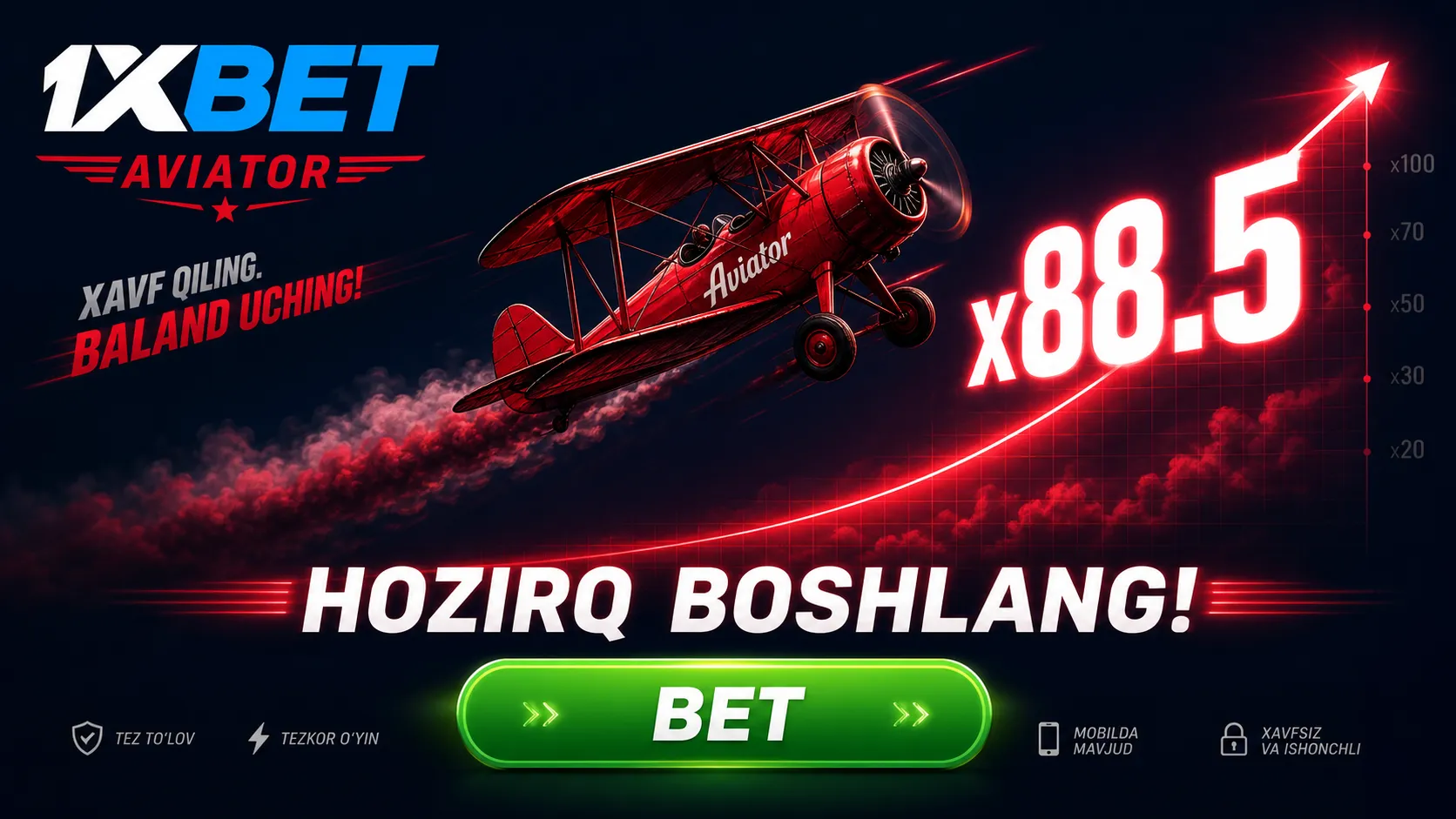 1xBet Fast Games bo'limi Spribe Aviator Mines Dice