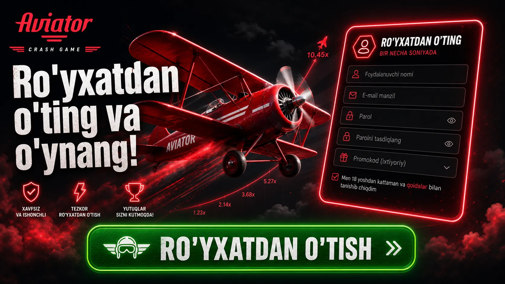 Aviator kazino ro'yxatdan o'tish va KYC verifikatsiya bosqichlari